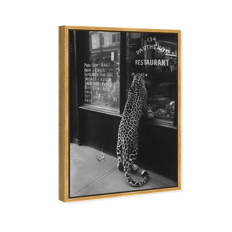 Oliver Gal Meaty Mischief II Cheetah - Framed Acrylic Glass Wall Art, Gold, 55" H x 37" W