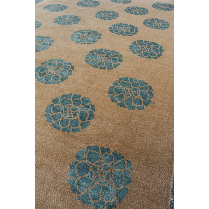 Tapis gris / bleu tissé à la main Manchuria, Rectangle 6 pi 2 po x 9 pi 1 po