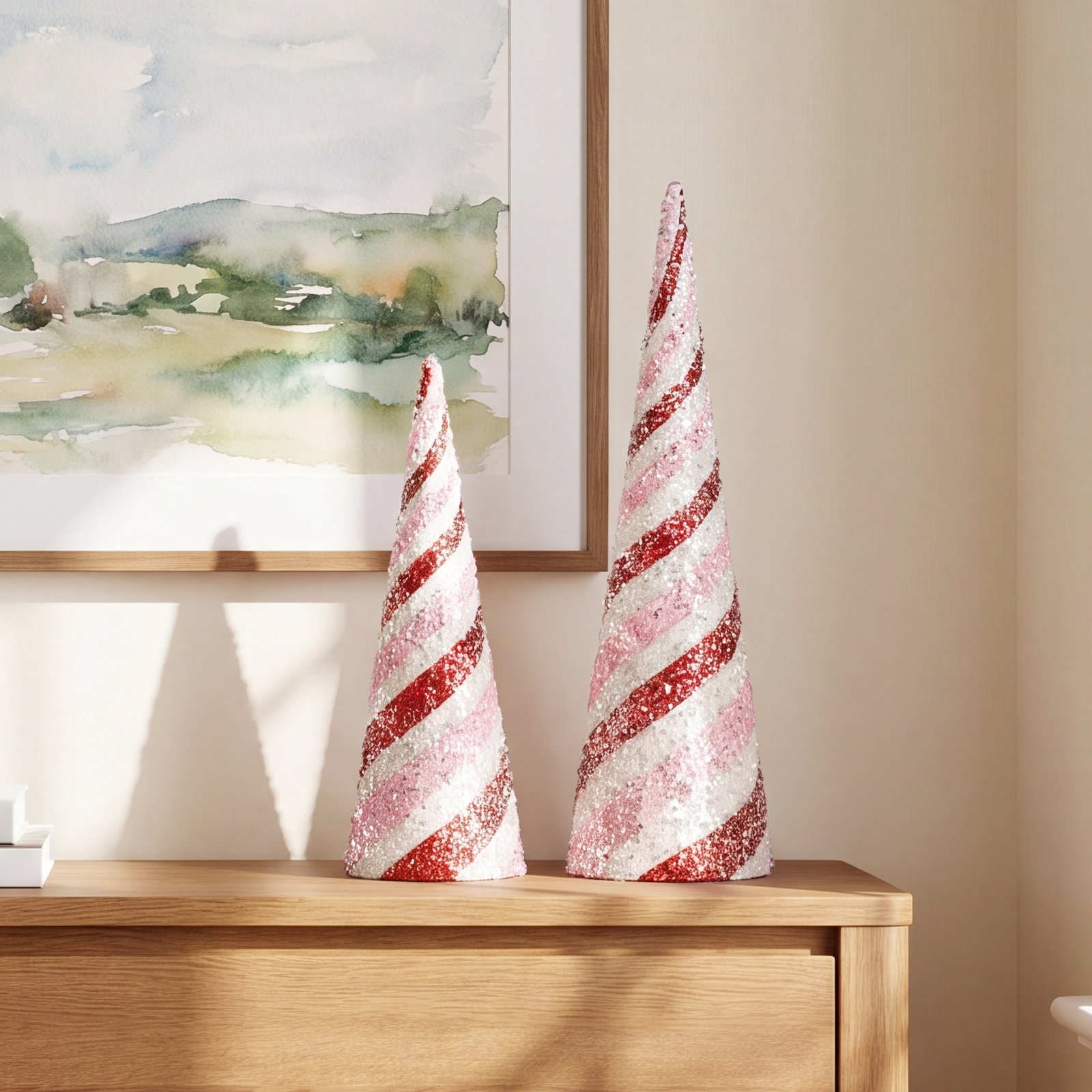 2-Piece Glitter Iced Cone Tabletop Tree Set