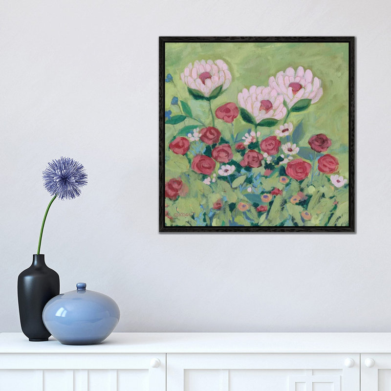 Floral XXX by Teresa Kogut - Painting on Canvas, Black Framed, 45.72cm H x 45.72cm W x 3.81cm D