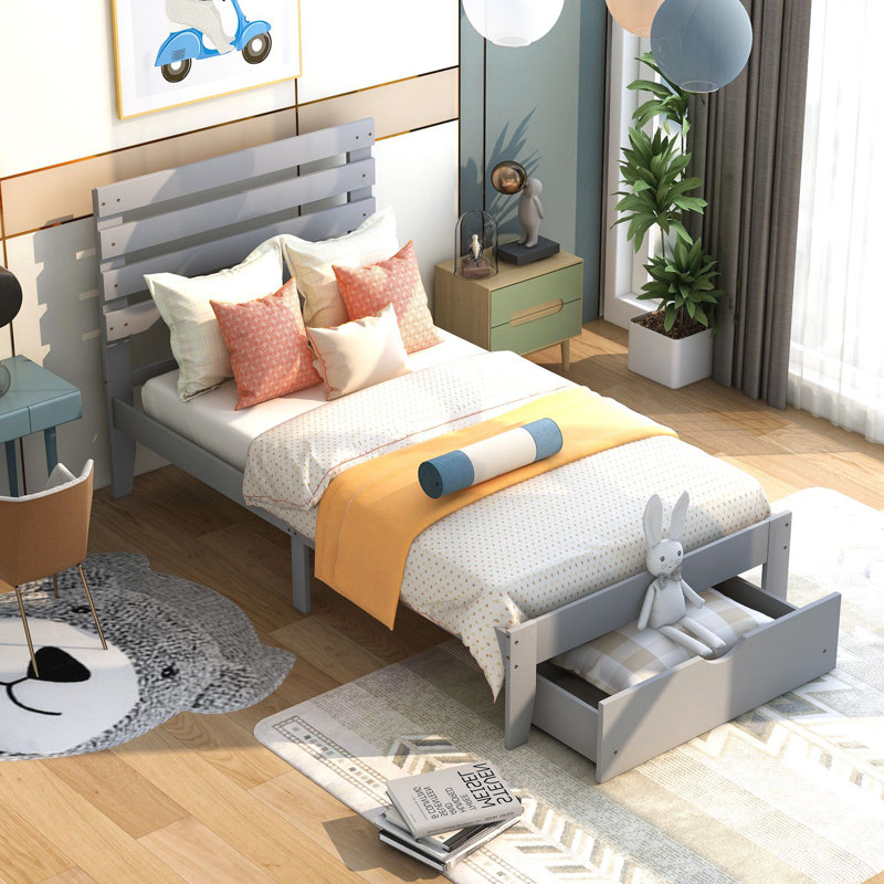 Gemma Slat Storage Bed, Gray, Twin