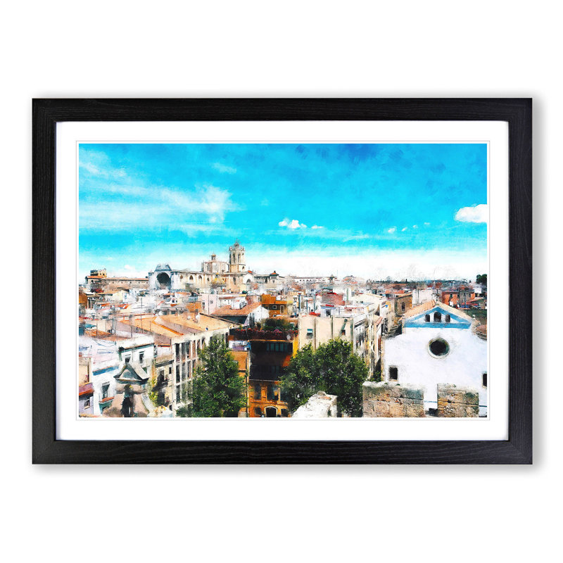 View of Tarragona in Spain - Picture Frame Painting Print, Black Framed, 45cm H x 63cm W x 2cm D