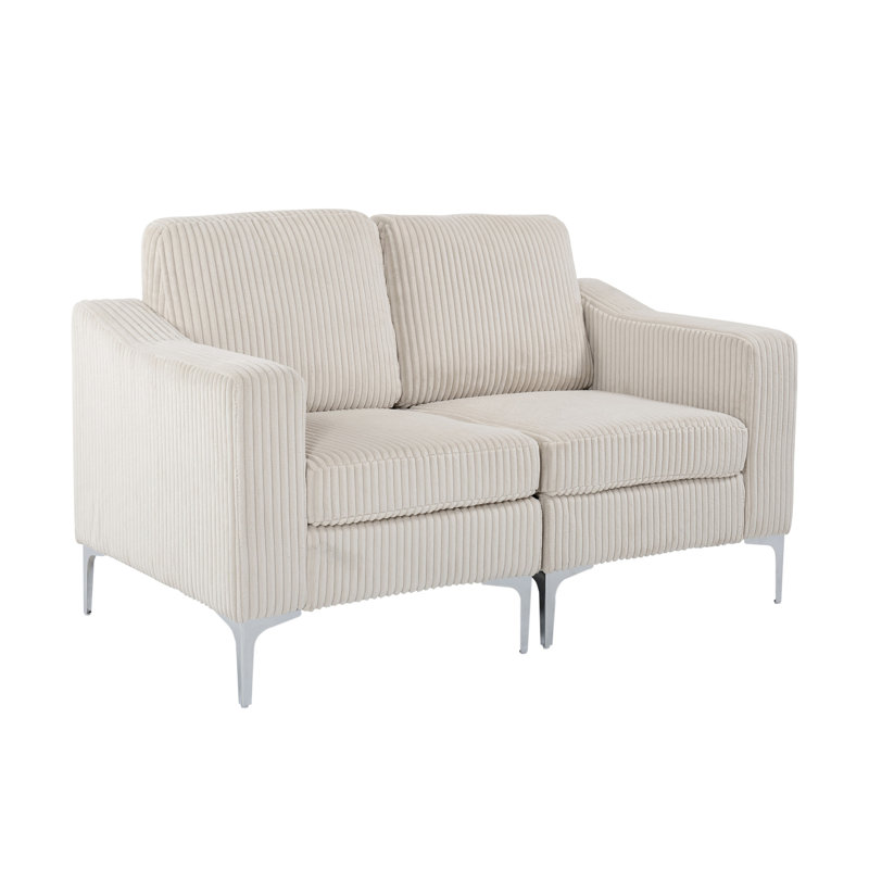 Modular Sectional Two-Seater Sofa, Beige Corduroy