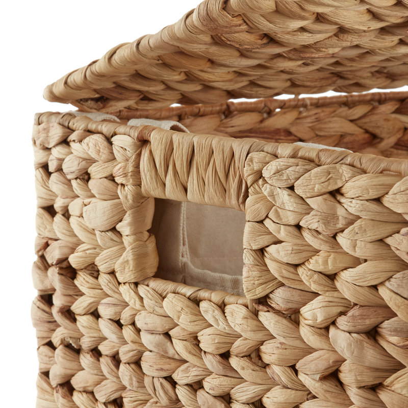 Casafield Laundry Hamper with Lid, 2-Section Water Hyacinth Laundry Basket, Tan