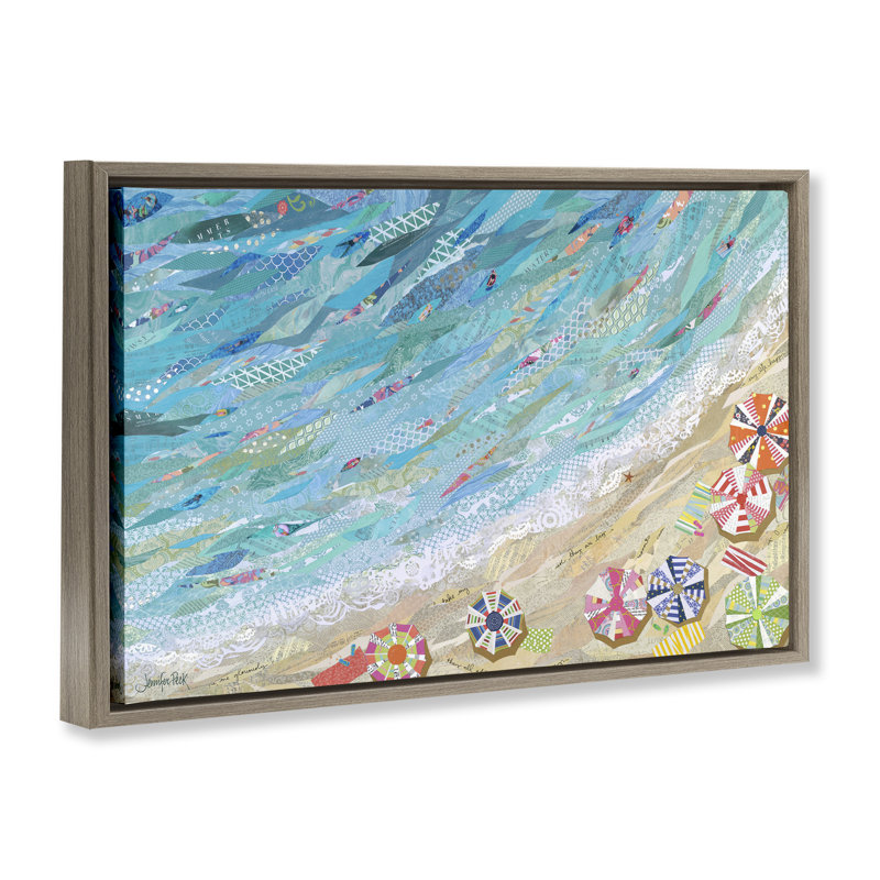 Toile flottante encadrée avec vue sur la plage, encadrée par Jennifer Peck, Cadre flottant orme Montalcino, H 21 po x l 31 po