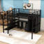 Lit mezzanine double avec table intégrée, tablettes et garde-corps