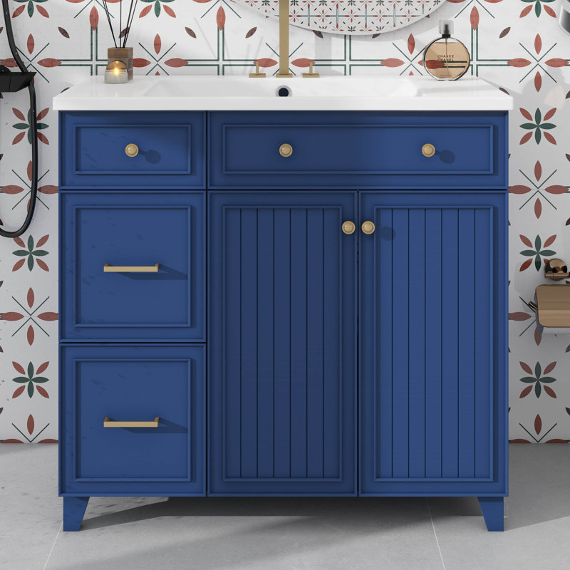 Meuble-lavabo 36 po avec lavabo en céramique, Bleu