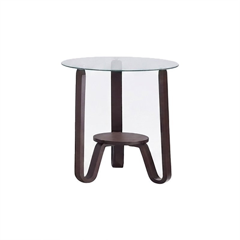 Table d'appoint de 51,8 cm de large, noyer foncé et verre transparent