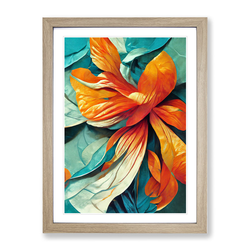 Flowers Abstract Art No.4 - Framed Print, 46cm H x 34cm W, Oak