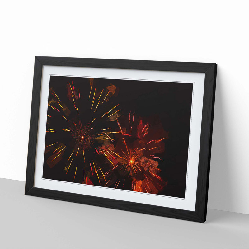 Orange and Red Fireworks in Abstract - Picture Frame Graphic Art Print, 27cm H x 36cm W x 2cm D, Black Framed