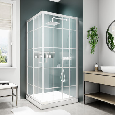 36" W x 71" H Double Sliding Shower Door, Tempered Clear Glass Shower Door with Stainless Steel Handle