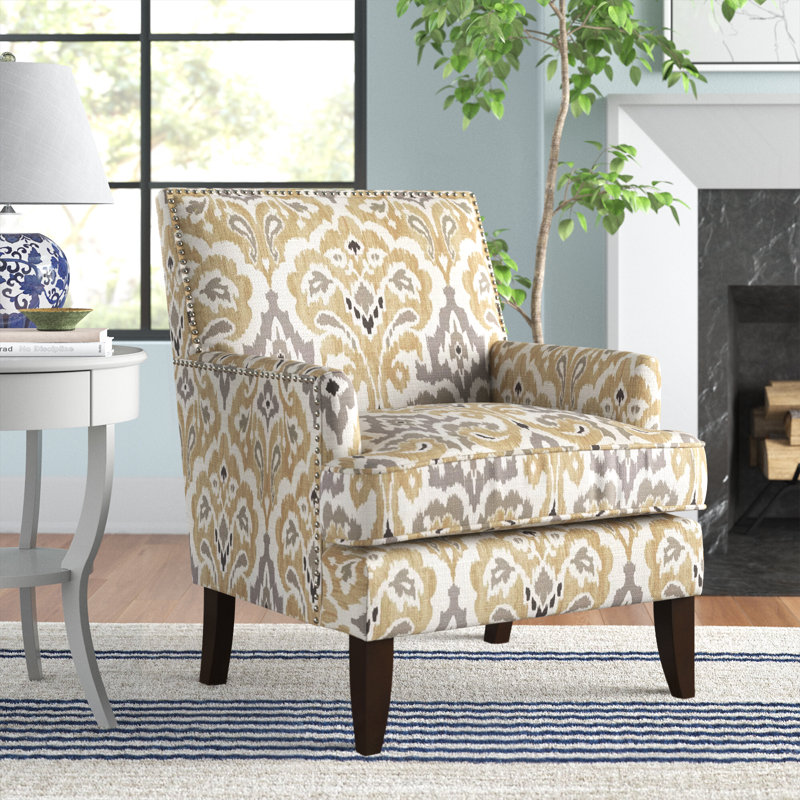 Colton Nailhead Club Chair, Gray/Yellow/Blue Polyester Blend