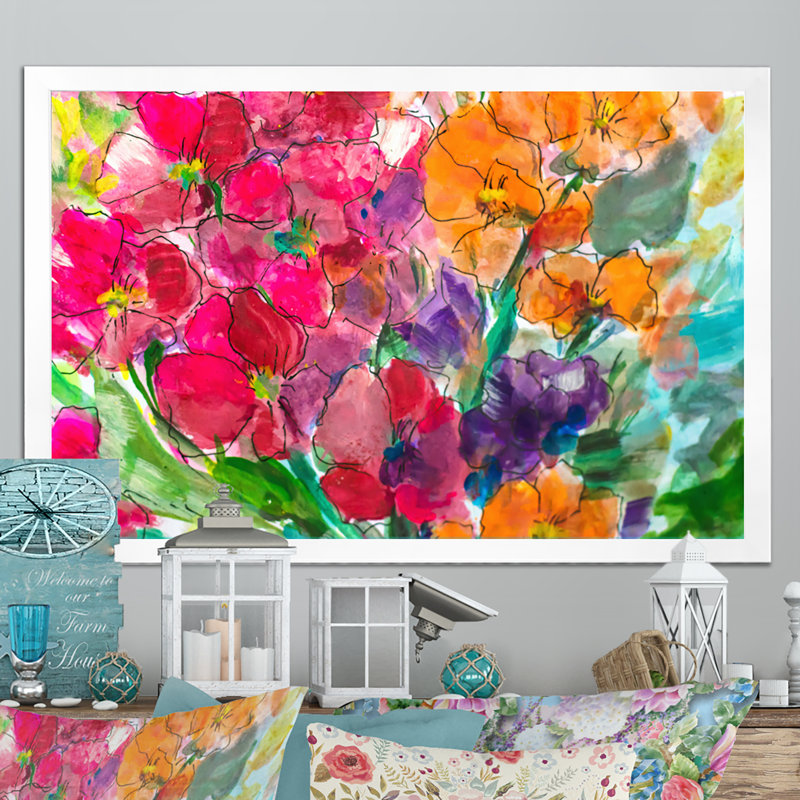 «Bright Vibrant Blossoming Spring Flowers», reproduction sur toile flottante, Cadre photo blanc, H 12 po x l 20 po x P 1 po