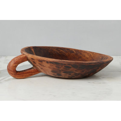 Vintage Wood Bowl, Carved Handle