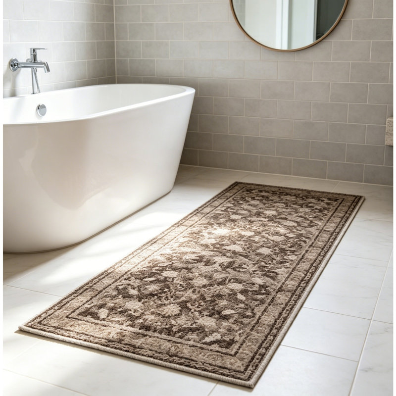Non-Slip Washable Farmhouse Kitchen Rug Set of 2, Rubber Bottom, Brown