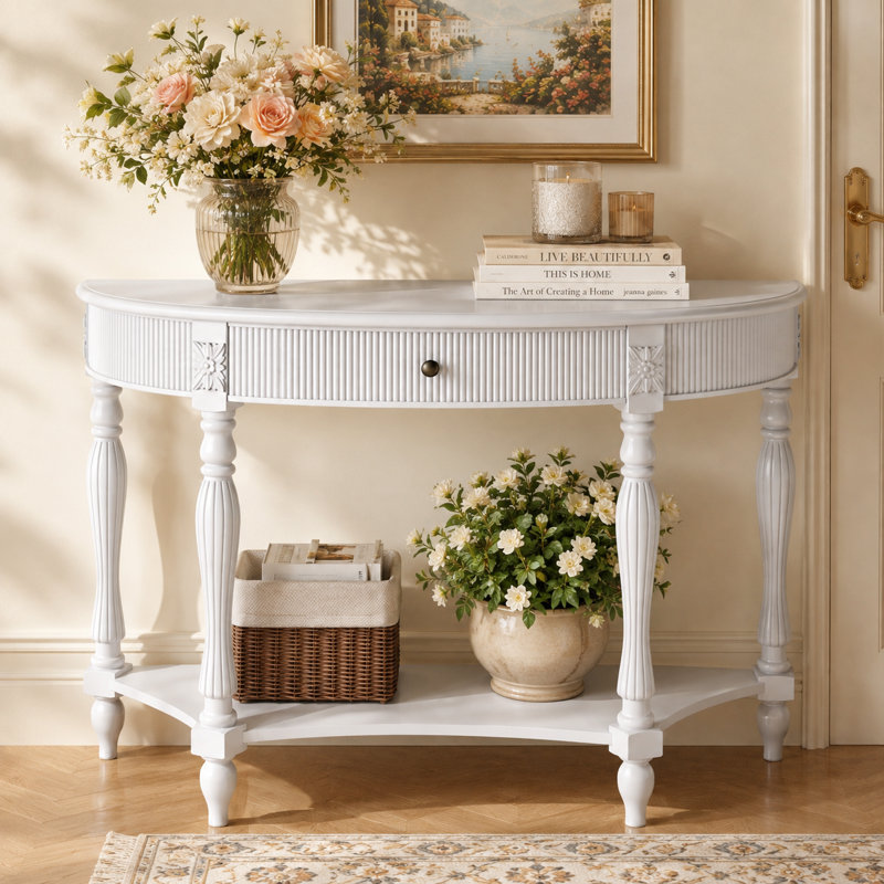 Console demi-lune Velmont, Blanc