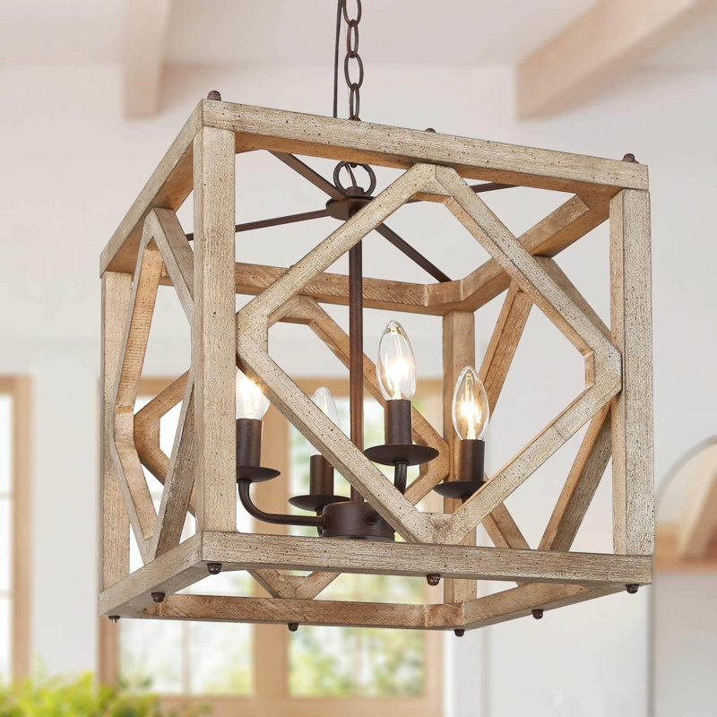 Marcus 4-Light Dimmable Square Unique Dining Room Chandelier, Brown