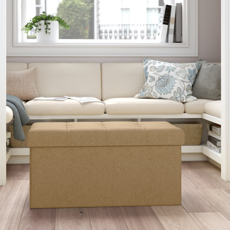 Lavish Home 30" Folding Storage Ottoman with Removable Bin, Beige