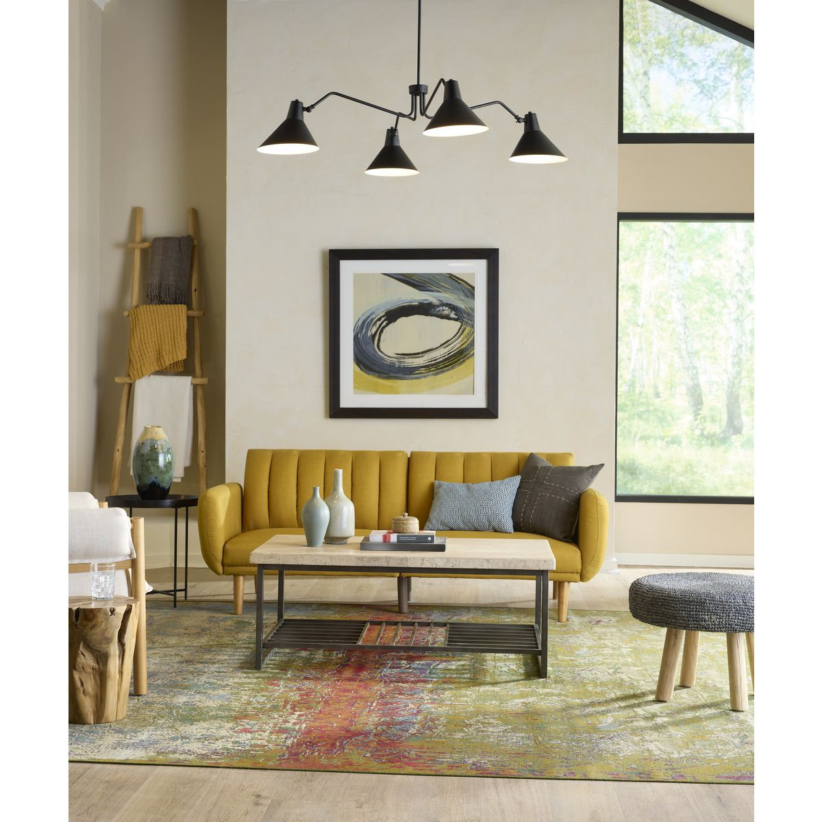 4 - Light Dimmable Chandelier, Matte Black, Black