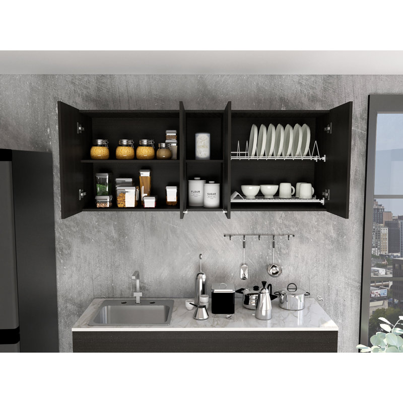 Armoire de rangement murale Milano avec tablettes ouvertes - wengé, Noir