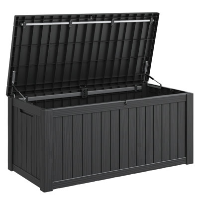 120 Gallon Large Resin Deck Box With Waterproof And Lockable Lid For Outdoor