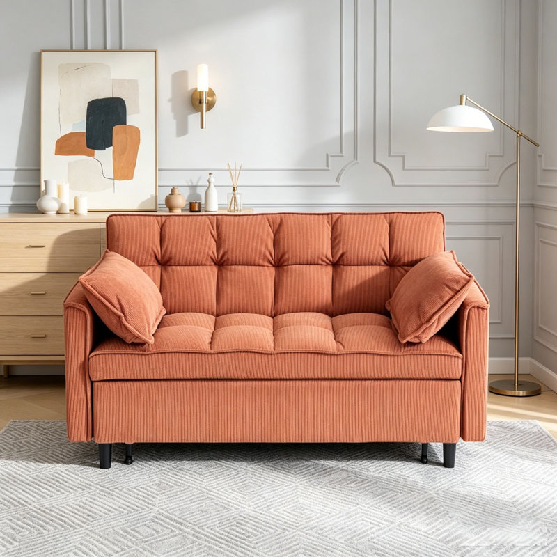 Canapé-lit modulaire 54,30 po Corduroy, Orange