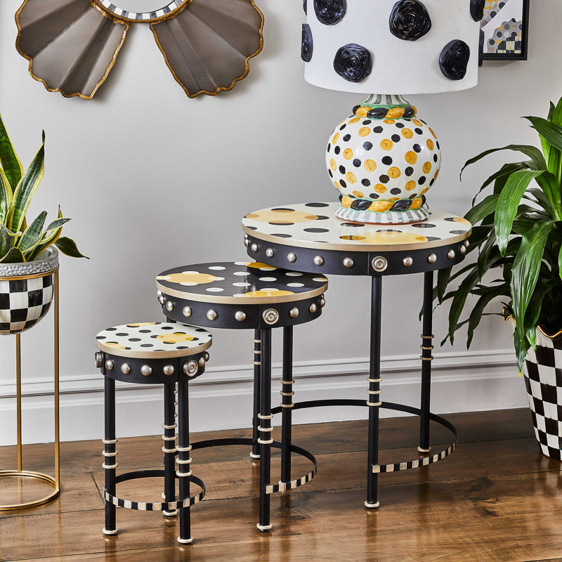 Round Black and Buttercup Metal Nesting Tables Set