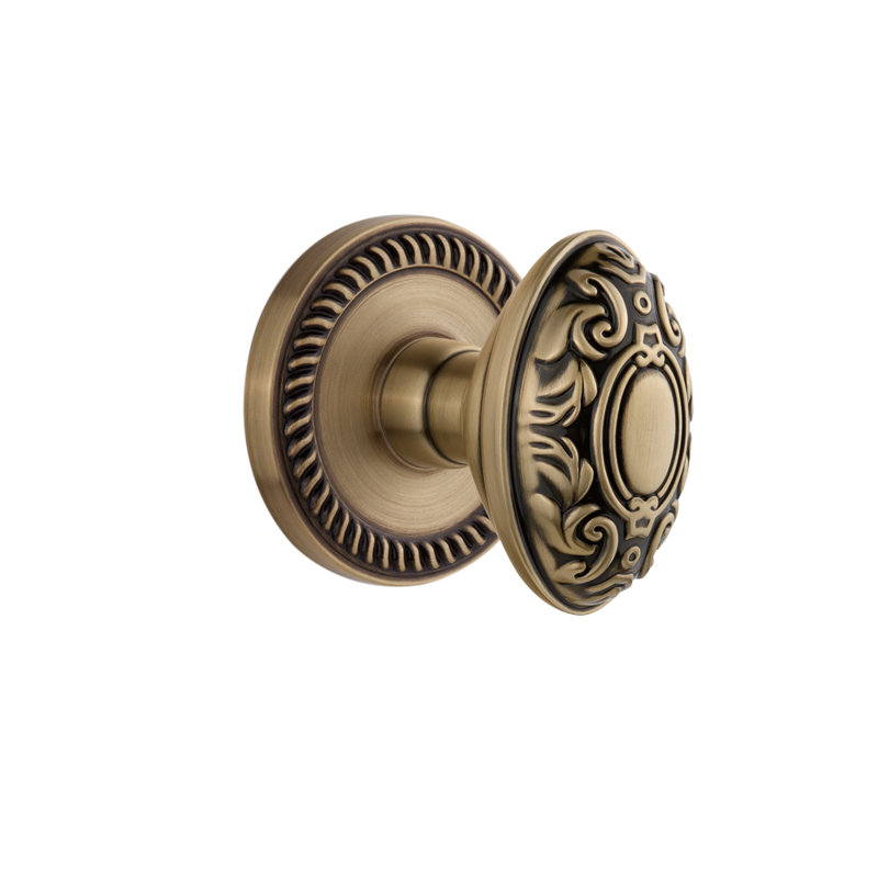 Grandeur Newport Rosette Privacy with Grande Victorian Door Knob, Vintage Brass, 2 3/4"