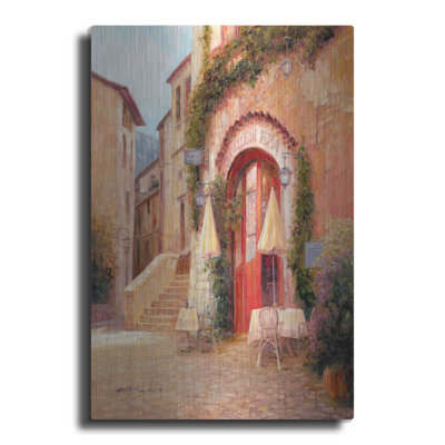«Eze Village Caf France» par Haixia Liu - peinture sur métal sans cadre