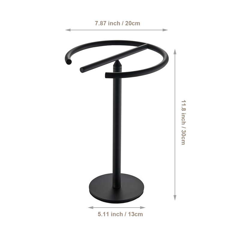 Porte-serviettes autoportant en forme de E moderne en acier inoxydable noir mat, porte-serviettes de table avec base ronde pour comptoir de salle de bain ou cuisine