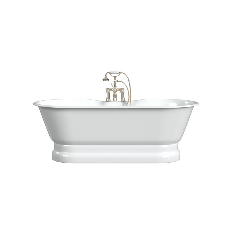 Regal 68'' L Soaking Bathtub, Cast Iron Pedestal Base, White Interior with White Exterior