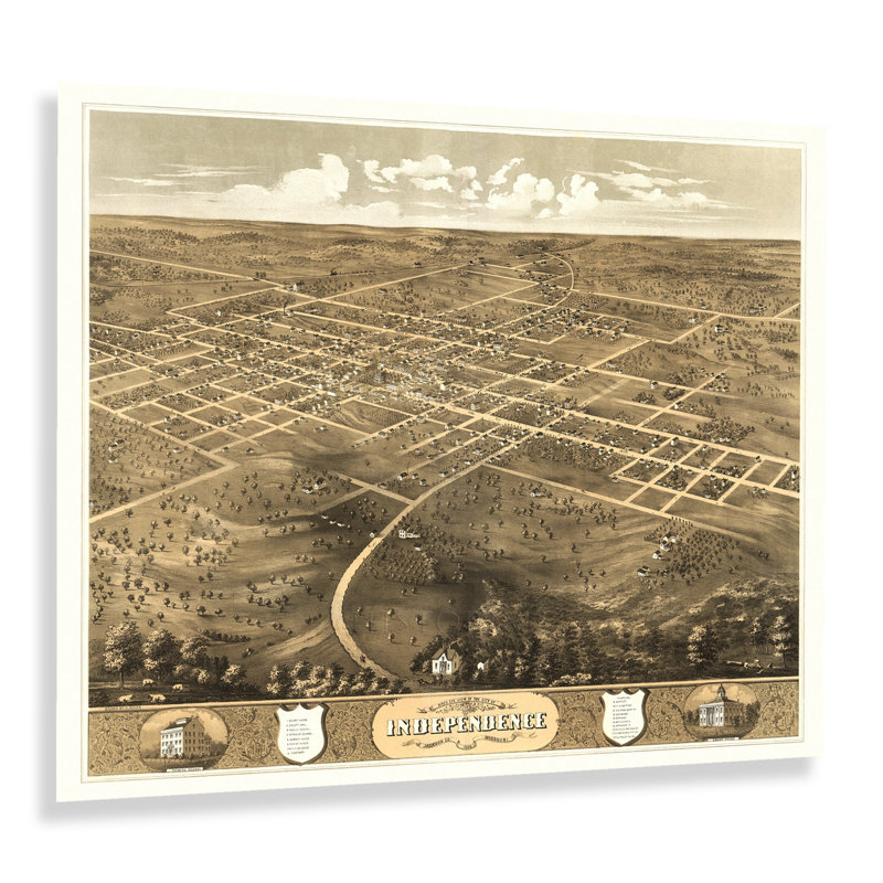 «1868 Independence Jackson County Missouri Map Wall Art» sur papier, H 18 po x l 24 po