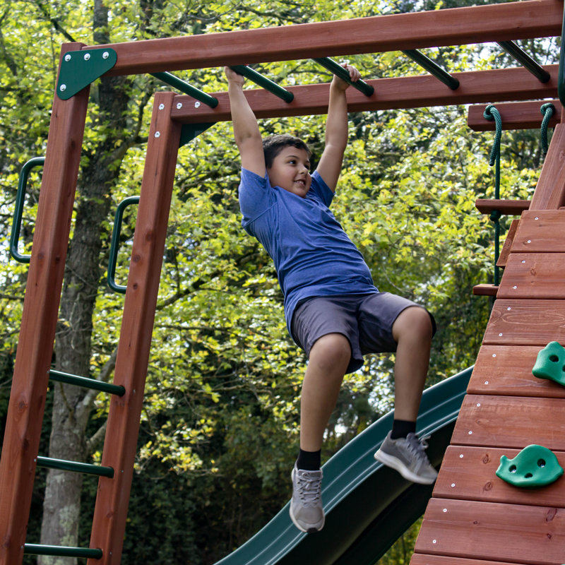 Redwood and Green Cedar Playground System with Slide and Swings