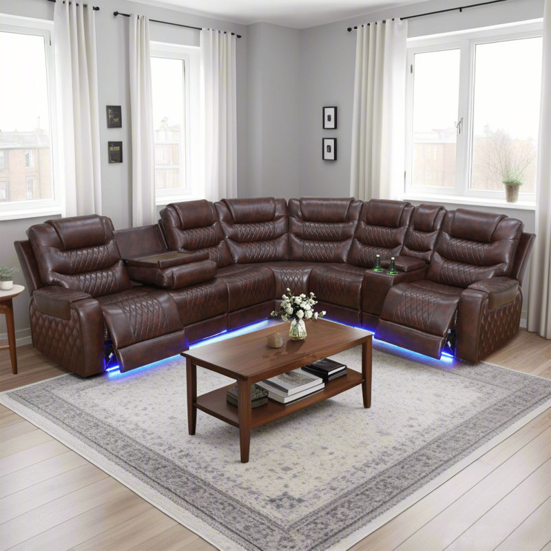 Canapé modulaire inclinable électrique en cuir 3 pièces avec lumières DEL et chargeurs USB Nasaa