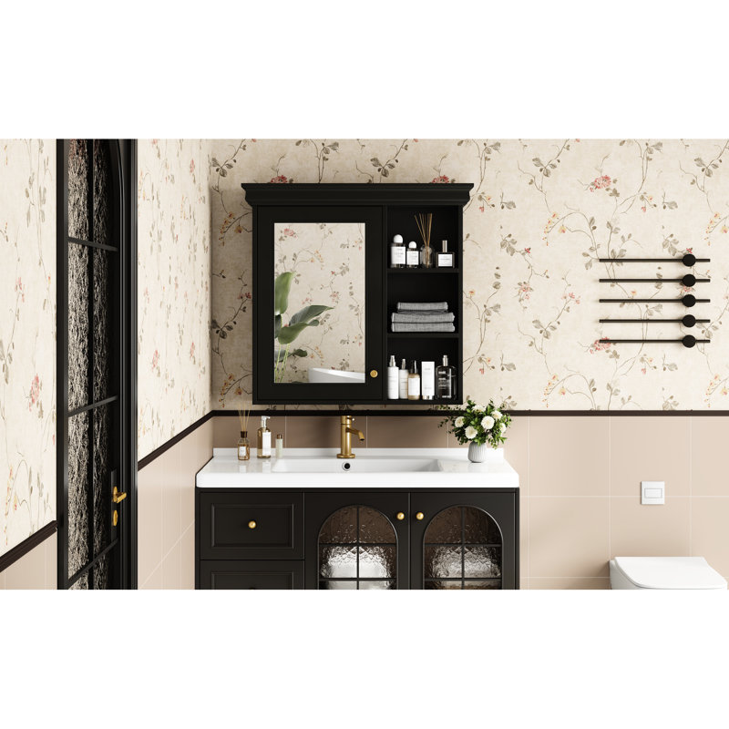 Armoire à pharmacie murale de style moderne de 29,24 po x 27,97 po pour salle de bain, avec miroir facile à assembler et organisateur de rangement, hauteur de tablette réglable pour nettoyer la surface