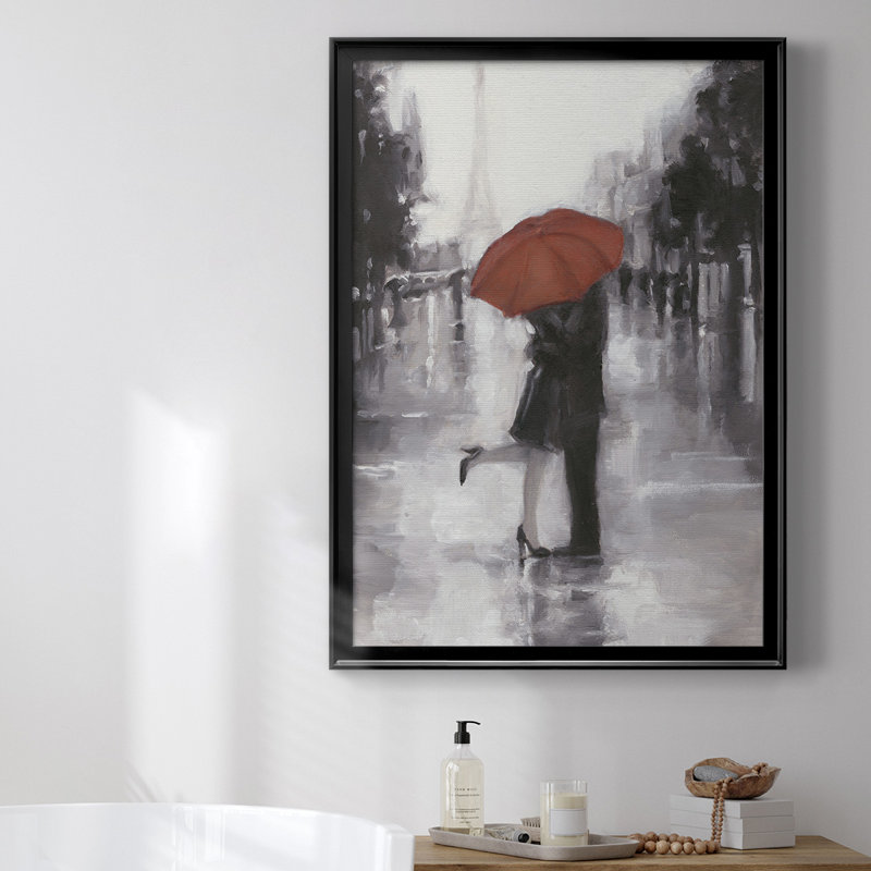 Toile encadrée «Caught In The Rain» de qualité supérieure - prête à être accrochée, H 42,5 po x l 30,5 po x P 1 po, Noir