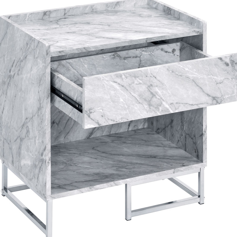 Table en faux marbre blanc avec base - tiroir de rangement supplémentaire et tablette inférieure pour le salon
