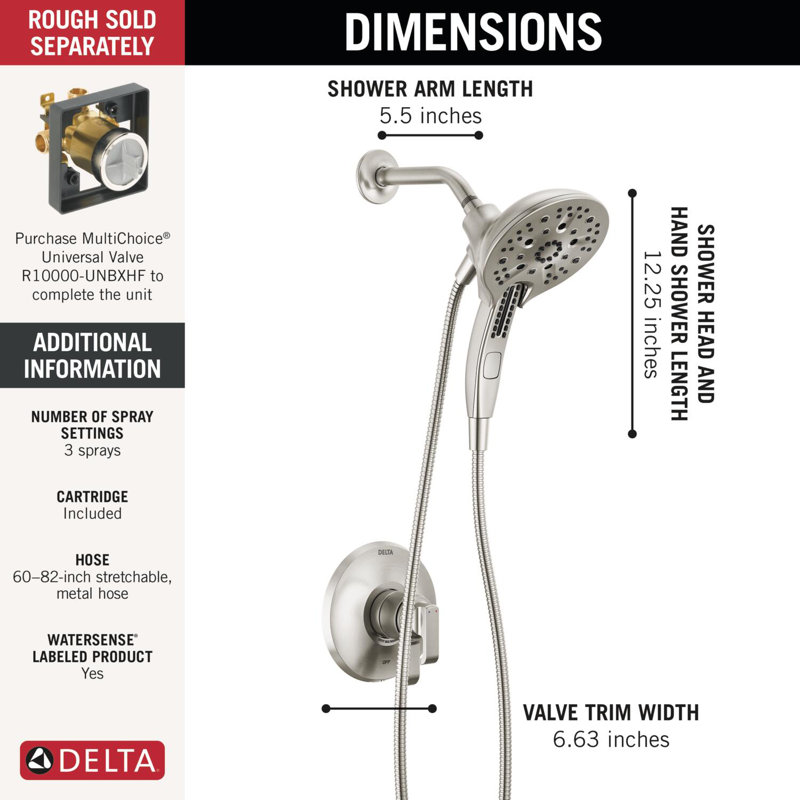 Tetra 17 Series Dual-Function Shower Faucet Trim, In2ition Shower Head with Handheld Spray Trim Kit, Lumicoat Stainless