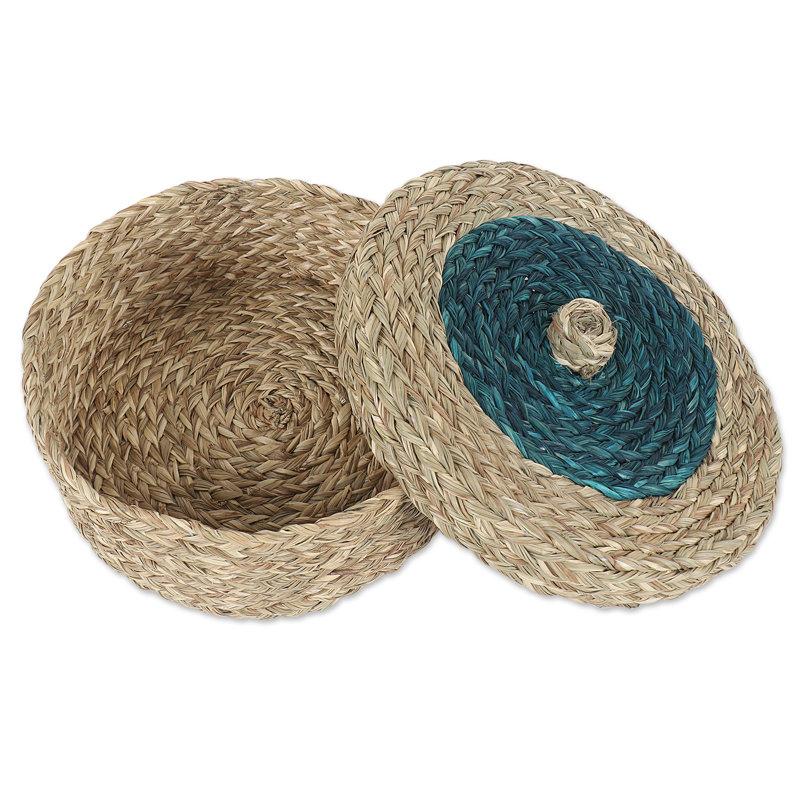 Panier en ruppie maritime fait à la main turquoise