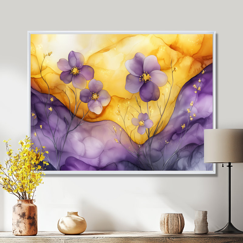 Lavande, fleur de pommier, art mural sur toile, H 30 po x l 40 po, Cadre flottant, Blanc