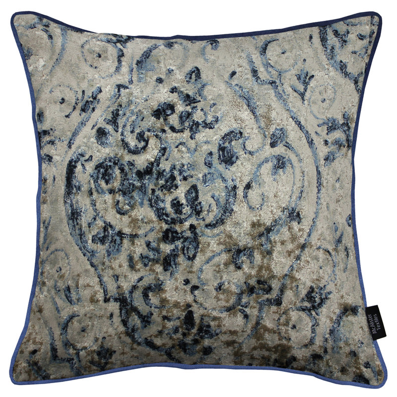 Renaissance Damask Square Throw Pillow Cover, 43cm H x 43cm W x 1cm D, Navy Blue