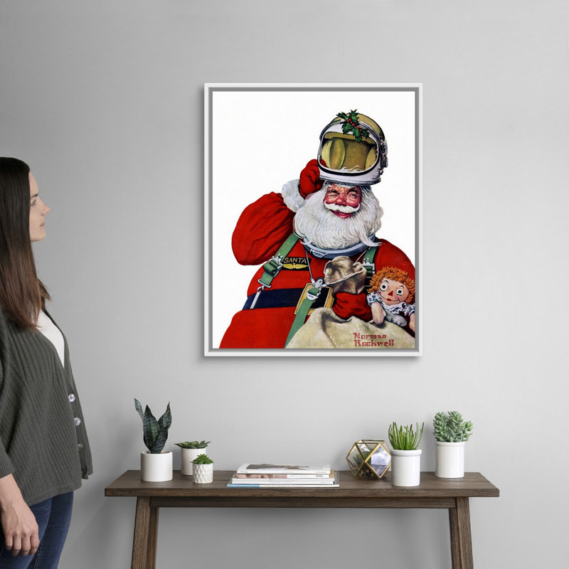 Space Space Santa, art mural sur toile, H 32 po x l 26 po x P 1,75 po, Cadre flottant blanc