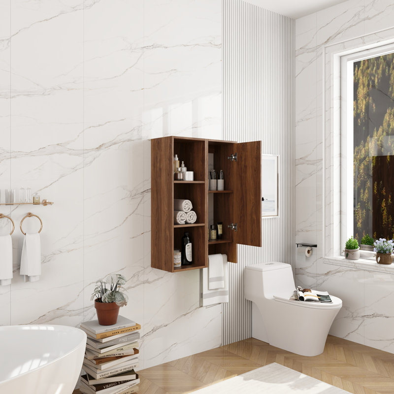 Armoire murale 24 po et tablettes de rangement combinées, porte à fermeture douce, convient aux petites salles de bain, bureaux et espaces de rangement