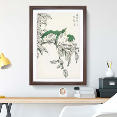 Three Warbling White-Eye Birds by Numata Kashu - Framed Print