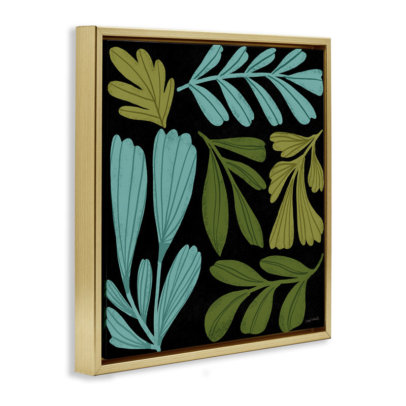 «Varied Leaves Collage» par Cheryl Warrick, H 25 po x l 25 po, Cadre flottant métallique doré