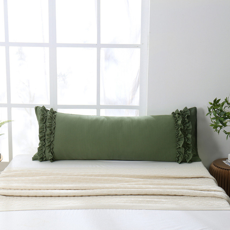 Olive Green Body Pillow Case, Chic Ruffle Pillow Sham, 20x54 inches, French Country Vintage Ruffled Pillowcase 1 Pack, Soft Washed Microfiber