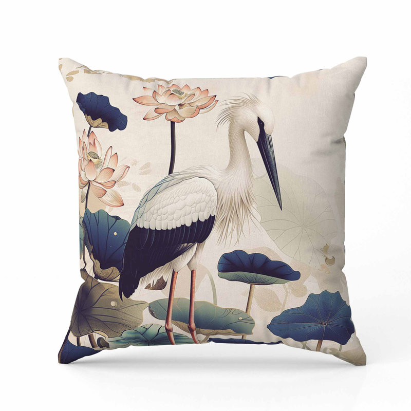 Coussin en suède Lotus Pond, Carré 26 po, Bleu / Beige