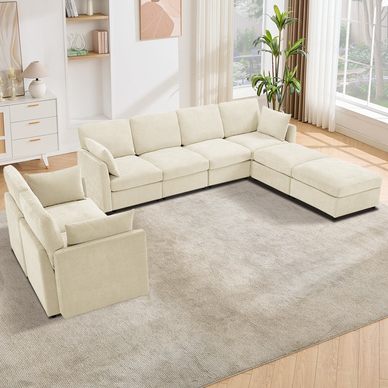 Canapé-lit modulaire rembourré modulaire avec repose-pieds 110,2 po Sarang, Chenille beige