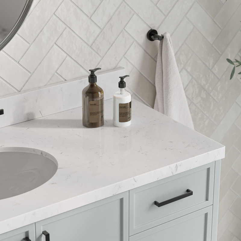 ARIEL Kelly 60 Single Sink Bathroom Vanity with Carrara Quartz Top, Gray, Oval, 54"