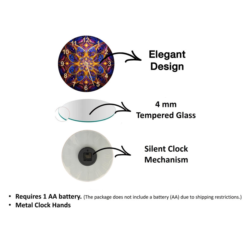 Horloge murale lumineuse en verre trempé à motif kaléidoscope, Blanc